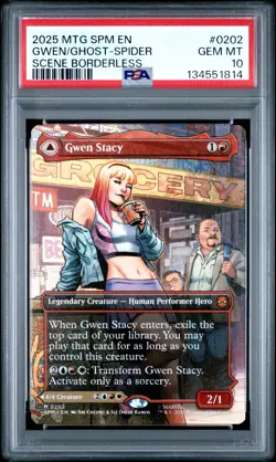 2025 MTG MARVEL'S SPIDER-MAN SCENE BORDERLESS GHOST-SPIDER/GWEN STACY PSA 10 - Image 1