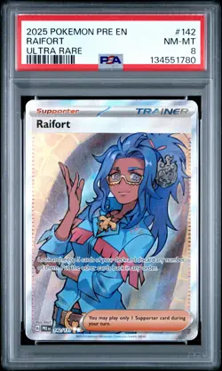2025 POKEMON PRE EN-PRISMATIC EVOLUTIONS ULTRA RARE #142 RAIFORT PSA 8 - Image 1