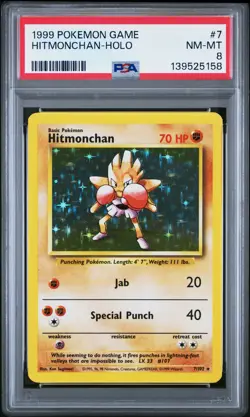 1999 POKEMON BASE SET UNLIMITED #7 HITMONCHAN-HOLO PSA 8 - Image 1