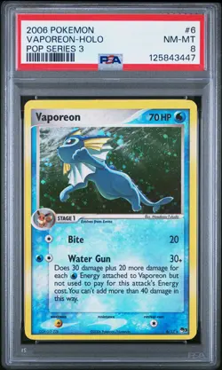2006 POKEMON POP SERIES 3 #6 VAPOREON-HOLO PSA 8 - Image 1