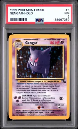 1999 POKEMON FOSSIL #5 GENGAR-HOLO PSA 7 - Image 1