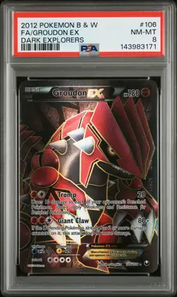 2012 POKEMON BLACK & WHITE DARK EXPLORERS #106 FULL ART/GROUDON EX PSA 8 - Image 1