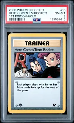 2000 POKEMON ROCKET 1ST EDITION #15 HERE COMES TEAM ROCKET!-HOLO PSA 8 - Image 1