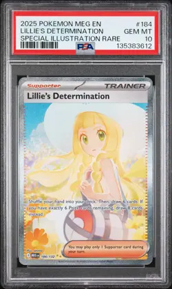 2025 POKEMON MEG EN-SPECIAL ILLUSTRATION RARE #184 LILLIE'S DETERMINATION PSA 10 - Image 1