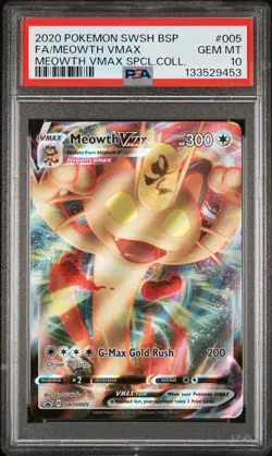 2020 POKEMON SWSH VMAX SPECIAL COLLECTION #005 FULL ART/MEOWTH VMAX PSA 10 - Image 1