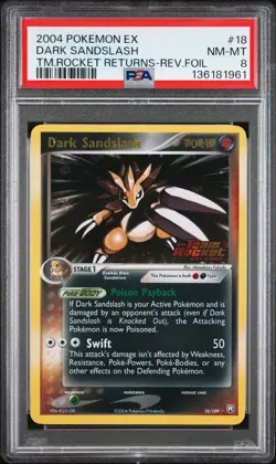2004 POKEMON EX TEAM ROCKET RETURNS #18 DARK SANDSLASH-REVERSE FOIL PSA 8 - Image 1