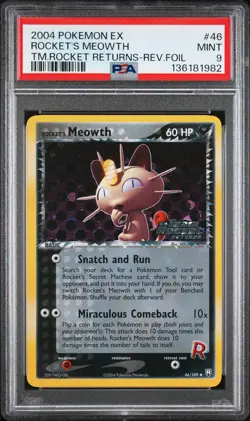 2004 POKEMON EX TEAM ROCKET RETURNS #46 ROCKET'S MEOWTH-REVERSE FOIL PSA 9 - Image 1