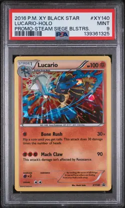 2016 POKEMON XY BLACK STAR PROMO STEAM SIEGE BLISTERS #XY140 LUCARIO-HOLO PSA 9 - Image 1