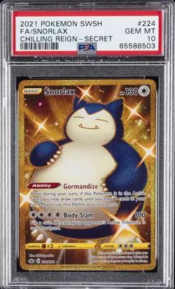 2021 POKEMON SWORD & SHIELD CHILLING REIGN SECRET #224 FULL ART/SNORLAX PSA 10 - Image 1