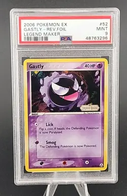 PSA 9 Mint 2006 Pokemon Gastly EX Legend Maker Reverse Holo Foil #52 - Image 1
