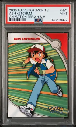 2000 TOPPS POKEMON TV ANIMATION SERIES HEROES & VILLAINS #HV1 ASH KETCHUM PSA 9 - Image 1
