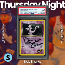 2000 POKEMON GYM CHAL. 1ST ED. #14/132 ROCKET'S MEWTWO DAN GREEN PSA 7 AUTO 9 - Image 1