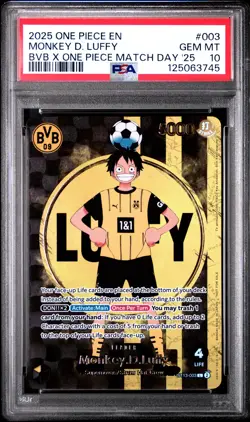 2025 ONE PIECE PROMOS BVB X ONE PIECE MATCH DAY 2025 #003 MONKEY D. LUFFY PSA 10 - Image 1