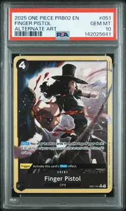 2025 ONE PIECE JAPANESE PREMIUM BOOSTER ALTERNATE ART #051 FINGER PISTOL PSA 10 - Image 1