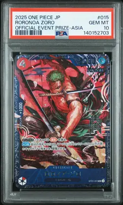 2025 ONE PIECE JPN PROMOS OFFICIAL EVENT PRIZE-ASIA #015 RORONOA ZORO PSA 10 - Image 1