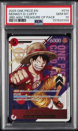 2025 ONE PIECE 3RD ANNIVERSARY! ONE PIECE CARD TREASURE MONKEY D. LUFFY PSA 10 - Image 1