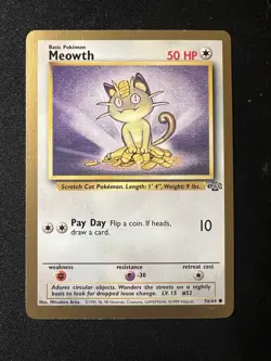 1999 Pokemon TCG Meowth Jungle Gold Bordered Promo Card 56/64 - Image 1