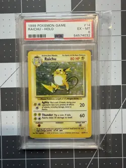Pokemon TCG Raichu Holo Rare Card Base Set 14/102 PSA 6 - Image 1