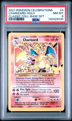 2021 Pokemon Celebrations Base Set Charizard Holo #4 PSA 8 NM-MT - Image 1