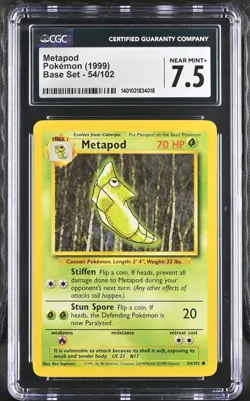 Pokemon - Base Set #054/102 Metapod CGC 7.5 FREE SHIPPING (US Only) - Image 1