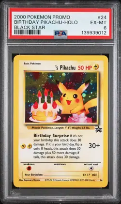 2000 POKEMON PROMO BLACK STAR #24 BIRTHDAY PIKACHU-HOLO PSA 6 - Image 1