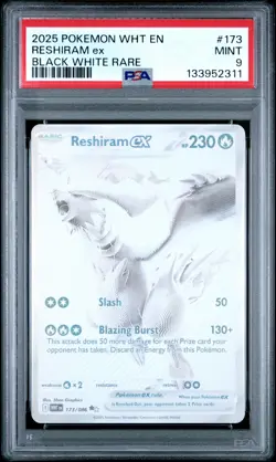 2025 POKEMON WHT EN-WHITE FLARE BLACK WHITE RARE #173 RESHIRAM EX PSA 9 - Image 1