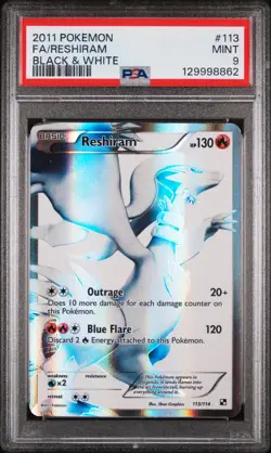 2011 POKEMON B&W #113 FULL ART/RESHIRAM PSA 9 - Image 1