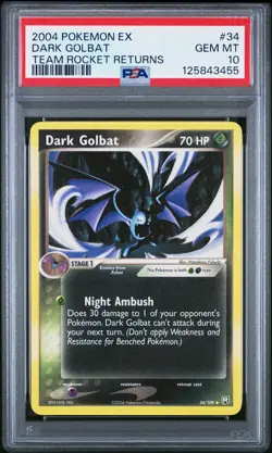 2004 POKEMON EX TEAM ROCKET RETURNS #34 DARK GOLBAT PSA 10 - Image 1