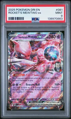 2025 POKEMON DRI EN-DESTINED RIVALS #081 TEAM ROCKET'S MEWTWO EX PSA 9 - Image 1