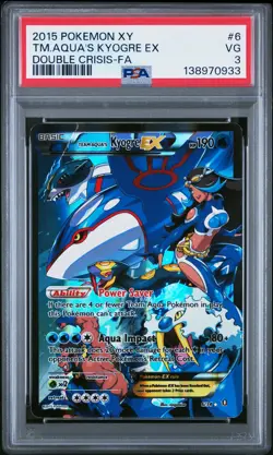 2015 POKEMON XY DOUBLE CRISIS #6 FULL ART/TEAM AQUA'S KYOGRE EX PSA 3 - Image 1
