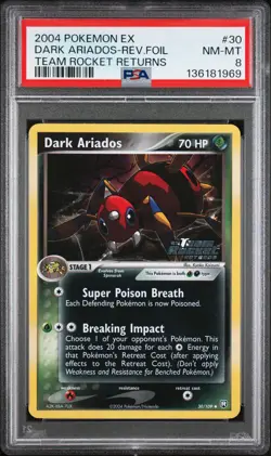 2004 POKEMON EX TEAM ROCKET RETURNS #30 DARK ARIADOS-REVERSE FOIL PSA 8 - Image 1
