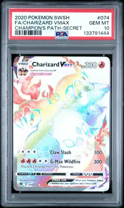 2020 POKEMON SWORD & SHIELD CHAMPIONS PATH SECRET FULL ART/CHARIZARD VMAX PSA 10 - Image 1