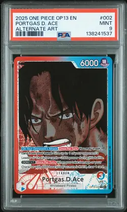 2025 ONE PIECE OP13-CARRYING ON HIS WILL ALTERNATE ART #002 PORTGAS D. ACE PSA 9 - Image 1