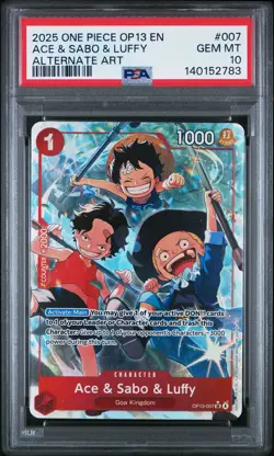 2025 ONE PIECE OP13-CARRYING ON HIS WILL ALTERNATE ART ACE & SABO & LUFFY PSA 10 - Image 1
