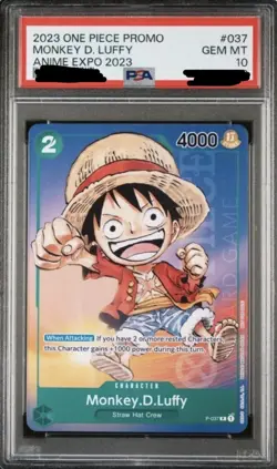 MONKEY D. LUFFY P-037 PSA 10 ANIME EXPO EXCLUSIVE ONE PIECE TCG 2023 - Image 1