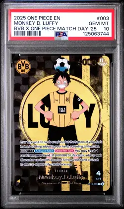 2025 ONE PIECE PROMOS BVB X ONE PIECE MATCH DAY 2025 #003 MONKEY D. LUFFY PSA 10 - Image 1