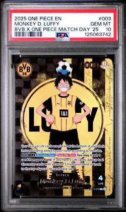 2025 ONE PIECE PROMOS BVB X ONE PIECE MATCH DAY 2025 #003 MONKEY D. LUFFY PSA 10 - Image 1