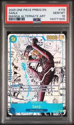 2025 ONE PIECE PRB02-PREMIUM BOOSTER MANGA ALT ART #119 SANJI PSA 10 - Image 1