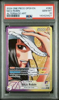 2024 One Piece OP09 EN Nico Robin Alternate Art #062 PSA 10 GEM MINT - Image 1