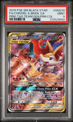 2019 POKEMON SM BLACK STAR PROMO #SM230 FULL ART/CHARIZARD & BRAIXEN GX PSA 9 - Image 1