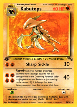 KABUTOPS 24/62 FOSSIL SET 1ST EDITION POKEMON TCG CCG 1999 NM - Image 1