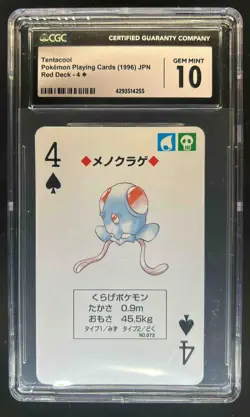 1996 Pokemon Playing Cards Tentacool Red Deck 4 Clubs CGC 10 Gem Mint - Image 1