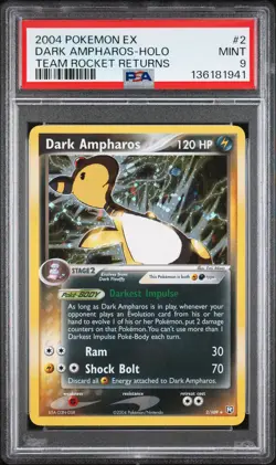 2004 POKEMON EX TEAM ROCKET RETURNS #2 DARK AMPHAROS-HOLO PSA 9 - Image 1