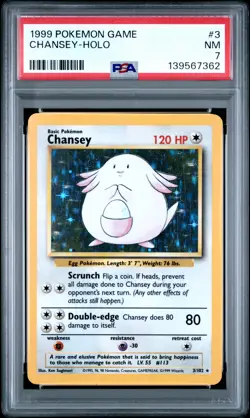 1999 POKEMON BASE SET UNLIMITED #3 CHANSEY-HOLO PSA 7 - Image 1