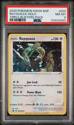 2020 POKEMON SWSH BLACK STAR PROMO TRIPLE BLISTERS PACK #029 RAYQUAZA-HOLO PSA 8 - Image 1