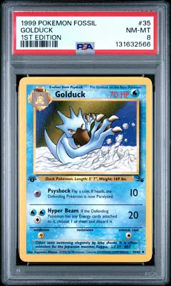 1999 POKEMON FOSSIL 1ST EDITION #35 GOLDUCK PSA 8 - Image 1