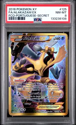 2016 POKEMON XY FATES COLLIDE PORTUGUESE-SECRET #125 FULL ART/ALAKAZAM EX PSA 8 - Image 1