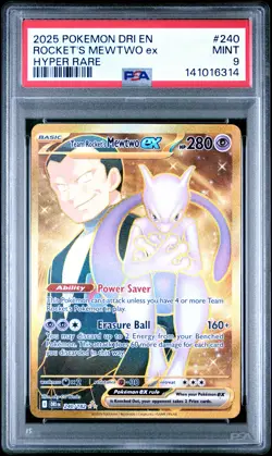 2025 POKEMON DRI EN-DESTINED RIVALS HYPER RARE TEAM ROCKET'S MEWTWO EX PSA 9 - Image 1