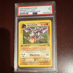Pokemon Aerodactyl Fossil 1st Edition Prerelease Holo 1/62 1999 PSA - Image 1