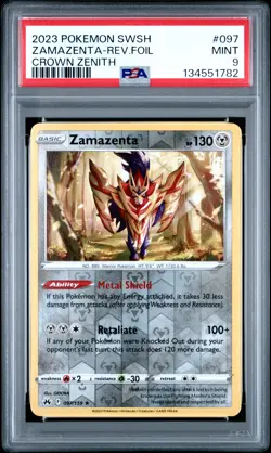 2023 POKEMON SWORD & SHIELD CROWN ZENITH #097 ZAMAZENTA-REVERSE FOIL PSA 9 - Image 1